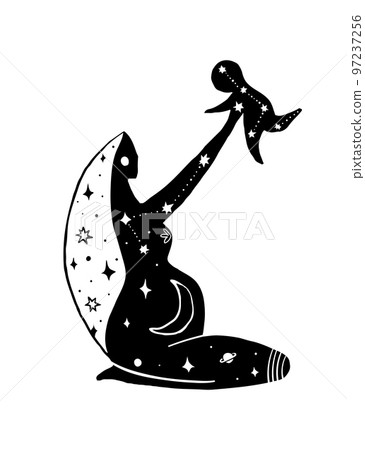 Pregnant woman with child silhouette with mystical symbols, sacred motherhood and esoteric practices of healing and conception. Vector icon isolated on white background. Pregnant woman with child silhouette with mystical symbols, sacred motherhood and esoteric practices of healing and conception. Vector icon isolated on white background. 97237256