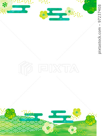 Congratulatory Japanese style upper and lower frame vertical ② Green 97237408