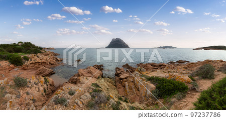 Beach on the Mediterranean Sea. Punta Don Diego, Sardinia, Italy. Background 97237786