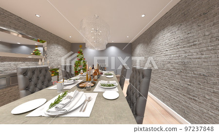 dining room with christmas tree 97237848
