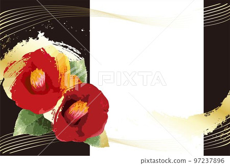 山茶花花框背景圖素材 97237896