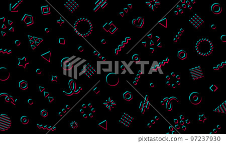 漂浮在黑暗中的霓虹色設計。表現色差的賽博朋克背景素材。 97237930