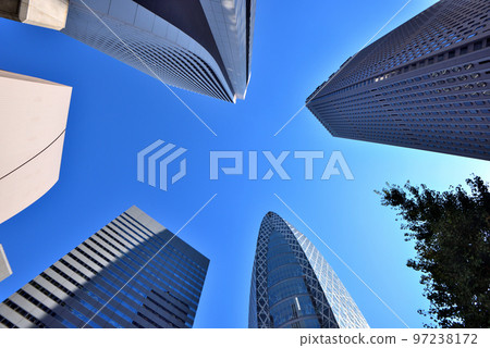 Shinjuku skyscraper district in the blue sky 97238172