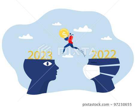 Businessman holding light bulb idea jump from 2022 to 2023 flat vector illustrator 97238655