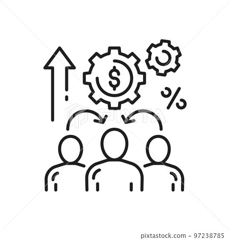 Money and three business persons for partner program or referrals network, isolated outline icon. Affiliate marketing vector, group of people and money sign Money and three business persons for partner program or referrals network, isolated outline icon. Affiliate marketing vector, group of people and money sign 97238785