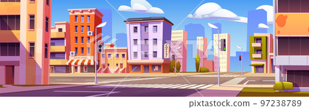 City street with car road intersection and houses 97238789