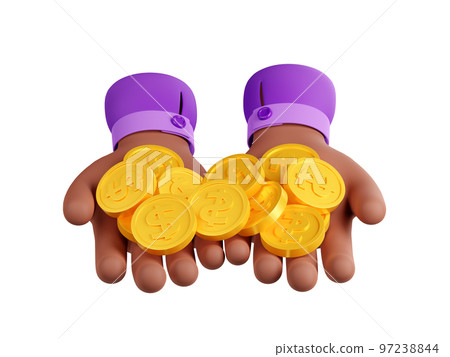 3d render black hands with golden coins, abundance 3d render black hands with golden coins, abundance 97238844