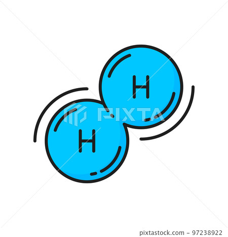 Hydrogen molecule color icon, H2 production technology of green energy and power, vector line symbol. Hydrogen molecules chemical pyrolysis of water and gas cells for electricity resource production Hydrogen molecule color icon, H2 production technology of green energy and power, vector line symbol. Hydrogen molecules chemical pyrolysis of water and gas cells for electricity resource production 97238922