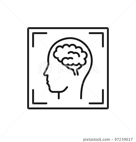 Brain computed tomography scan image isolated outline icon. Vector scan of person head. MRI diagnostic magnetic resonance tomography picture Brain computed tomography scan image isolated outline icon. Vector scan of person head. MRI diagnostic magnetic resonance tomography picture 97239017