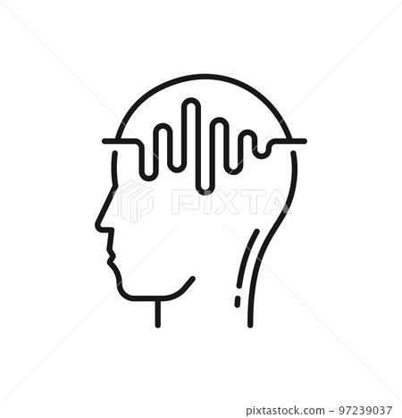 Brain computed tomography isolated outline icon. Vector medical tests machine scan person head. MRI diagnostic sign, magnetic resonance tomography 97239037