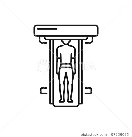 Man having magnetic resonance imaging isolated outline person doing MRI scan. Tomography machine scanning patient, computed test icon Man having magnetic resonance imaging isolated outline person doing MRI scan. Tomography machine scanning patient, computed test icon 97239055