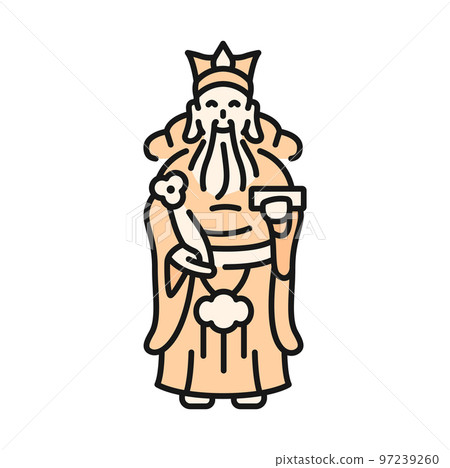 Marble wukong statue, chinese king with beard icon. Vector Xuanzang monkey king, marble wukong statue. China literary old man hold scroll and pen book Marble wukong statue, chinese king with beard icon. Vector Xuanzang monkey king, marble wukong statue. China literary old man hold scroll and pen book 97239260