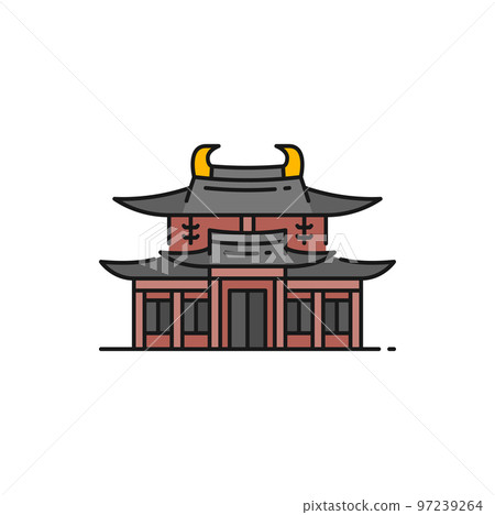 Large Buddhist temple Chi Lin Nunnery building isolated color outline icon. Vector China architecture building, chinese ancient temple Large Buddhist temple Chi Lin Nunnery building isolated color outline icon. Vector China architecture building, chinese ancient temple 97239264