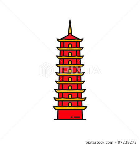 Buddhist temple The Ten Thousand Buddhas Monastery red isolated building icon. Vector China architecture tower, asian landmark in Hong Kong Buddhist temple The Ten Thousand Buddhas Monastery red isolated building icon. Vector China architecture tower, asian landmark in Hong Kong 97239272