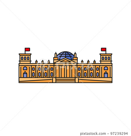 Reichstag building in Berlin, Germany isolated color outline icon. Vector Bundestag German travel landmark, colorful Reichstag building front view 97239294