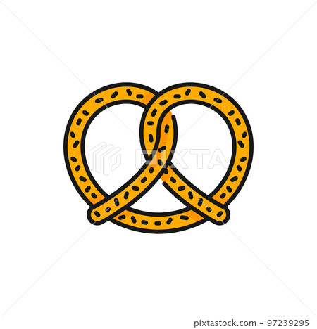 Salted German pretzel bakery icon, beer snack food color outline icon. Vector Oktoberfest or Munich festival snack, bavarian crispy pretzel 97239295