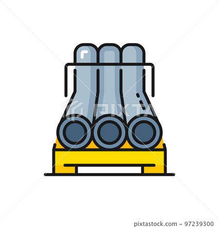Pipeline gasoline, curve plumbing pipes production and manufacturing isolated color outline icon. Vector sewage or drainage service metal pipes 97239300