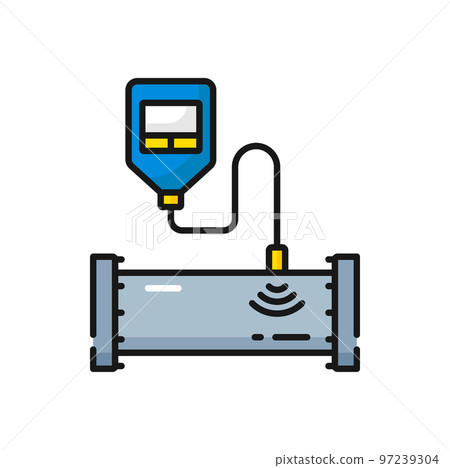 Manometer device to measure pressure in pipeline isolated color outline icon. Vector gas or oil meter or vacuum gauge device measurement tool Manometer device to measure pressure in pipeline isolated color outline icon. Vector gas or oil meter or vacuum gauge device measurement tool 97239304