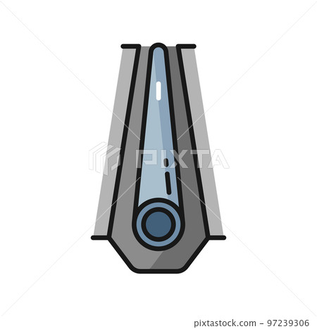 Gas oil industry pipe production, transportation isolated color outline icon. Vector pipeline industrial production, gas and oil tubes transportation 97239306