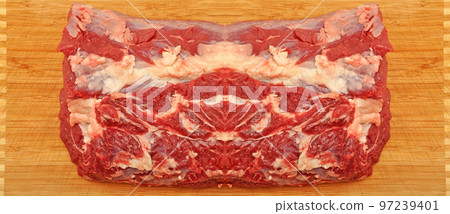 Clean very fresh red raw cow meat beef, on cutting board, cow meat texture 97239401