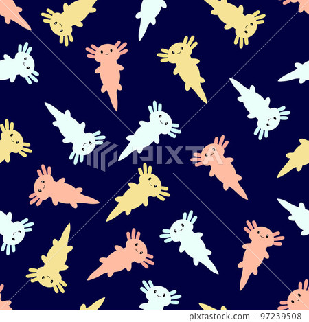 Cute cartoon axolotl. Seamless pattern. Vector. Cute cartoon axolotl. Seamless pattern. Vector. 97239508