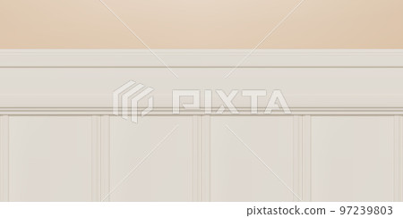 Beige beadboard or wainscot with top chair guard trim seamless pattern on orange wall 97239803