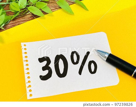 Notepad with 30% written on it Notepad with 30% written on it 97239826