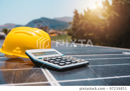 Renewable energy system with solar panel on the roof Renewable energy system with solar panel on the roof 97239851