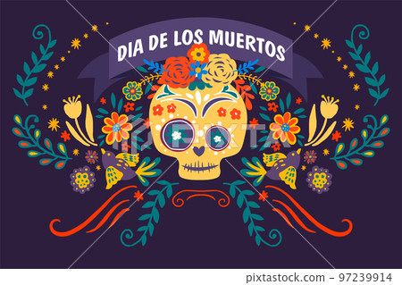 Dia de los muertos, skull decorated with flowers 97239914