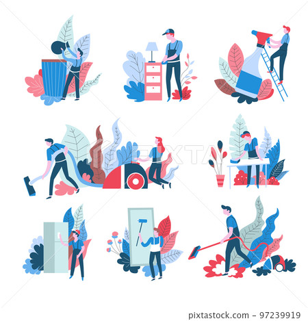 Cleaning abstract icons men and women electric appliances 97239919
