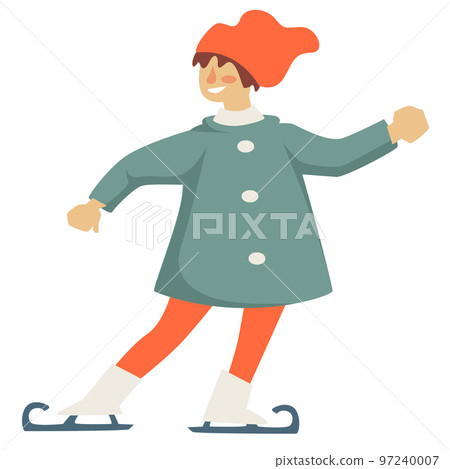 Smiling child figure skating on ice rink vector 97240007