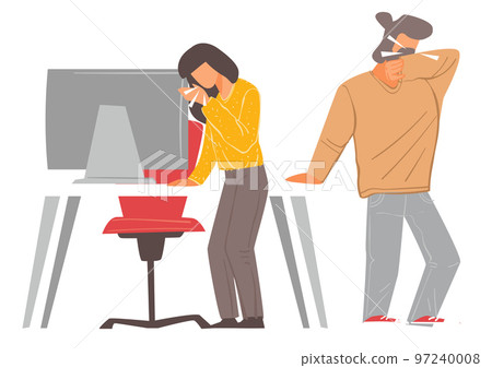 People coughing and sneezing in office, sick employees People coughing and sneezing in office, sick employees 97240008