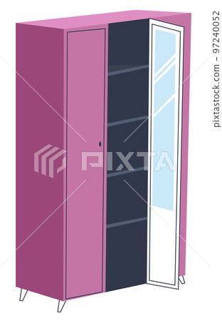 Pink wardrobe with shelves and mirror, interior design Pink wardrobe with shelves and mirror, interior design 97240052