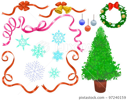 Set material of ribbon, Christmas tree, wreath and snowflake 97240159