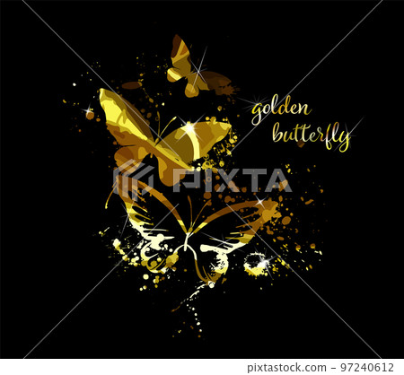 Gold abstract butterfly on black background with reflection. Vector illustration Gold abstract butterfly on black background with reflection. Vector illustration 97240612