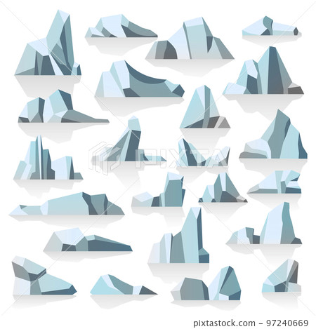 Iceberg with reflection or shade, icy peaks vector 97240669