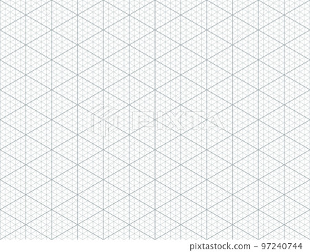 Isometric grid seamless pattern. Outline isometric graph template background. Hexagon and triangles line seamless texture. Vector illustration on white background 97240744