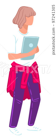 Teenage girl student holding tablet, young female character Teenage girl student holding tablet, young female character 97241305