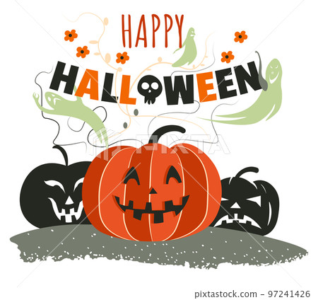 Happy Halloween autumn holiday celebration, carved pumpkins faces 97241426