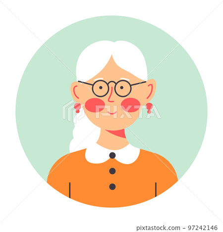 Grandmother portrait in circle, senior lady wearing glasses 97242146