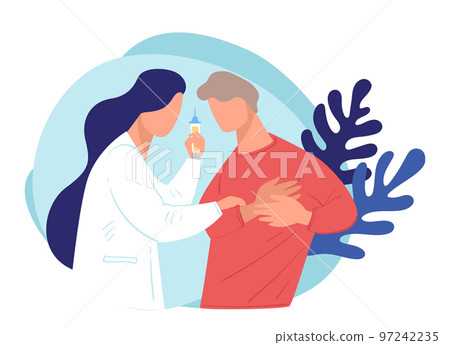 Doctor caring for patient with sick heart, nurse with syringe 97242235
