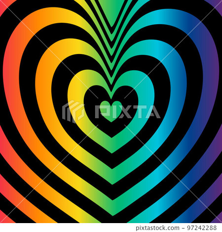 Abstract optical illusion background with a heart. Black and rainbow. Vector. Abstract optical illusion background with a heart. Black and rainbow. Vector. 97242288