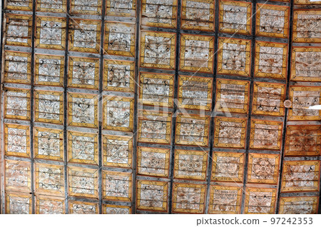 Old Runic letters on the ceiling of an Unitarian church 97242353