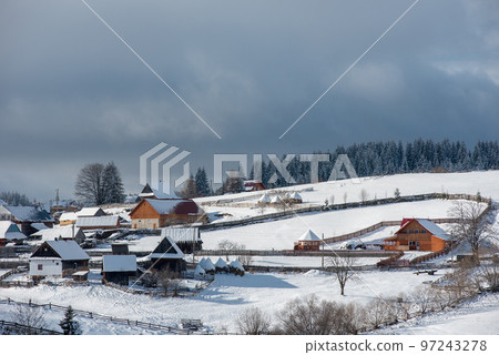 Winter mountain village landscape Winter mountain village landscape 97243278