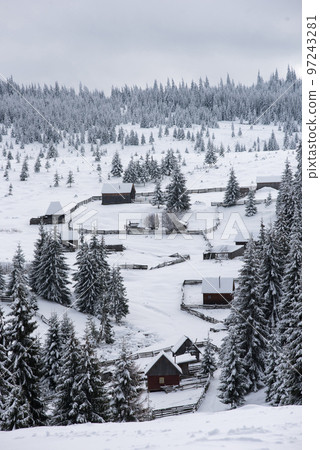 Winter mountain village landscape 97243281