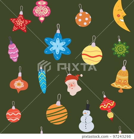 Christmas seamless pattern retro balls, toys. Doodle vintage icons 97243298