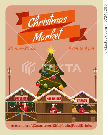 Christmas Market poster. Xmas Fair card with decorated Christmas tree 97243299
