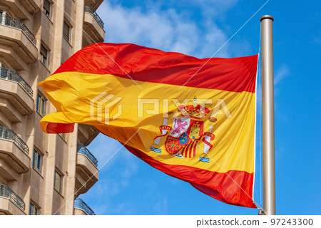 Spanish Flag Blowing in the Wind - Plaza de Espana Madrid Spain 97243300