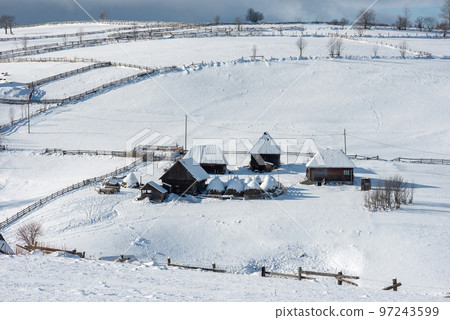 Winter mountain village landscape Winter mountain village landscape 97243599