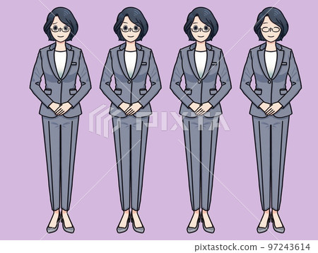 Gray pants suit glasses women simple purple 97243614